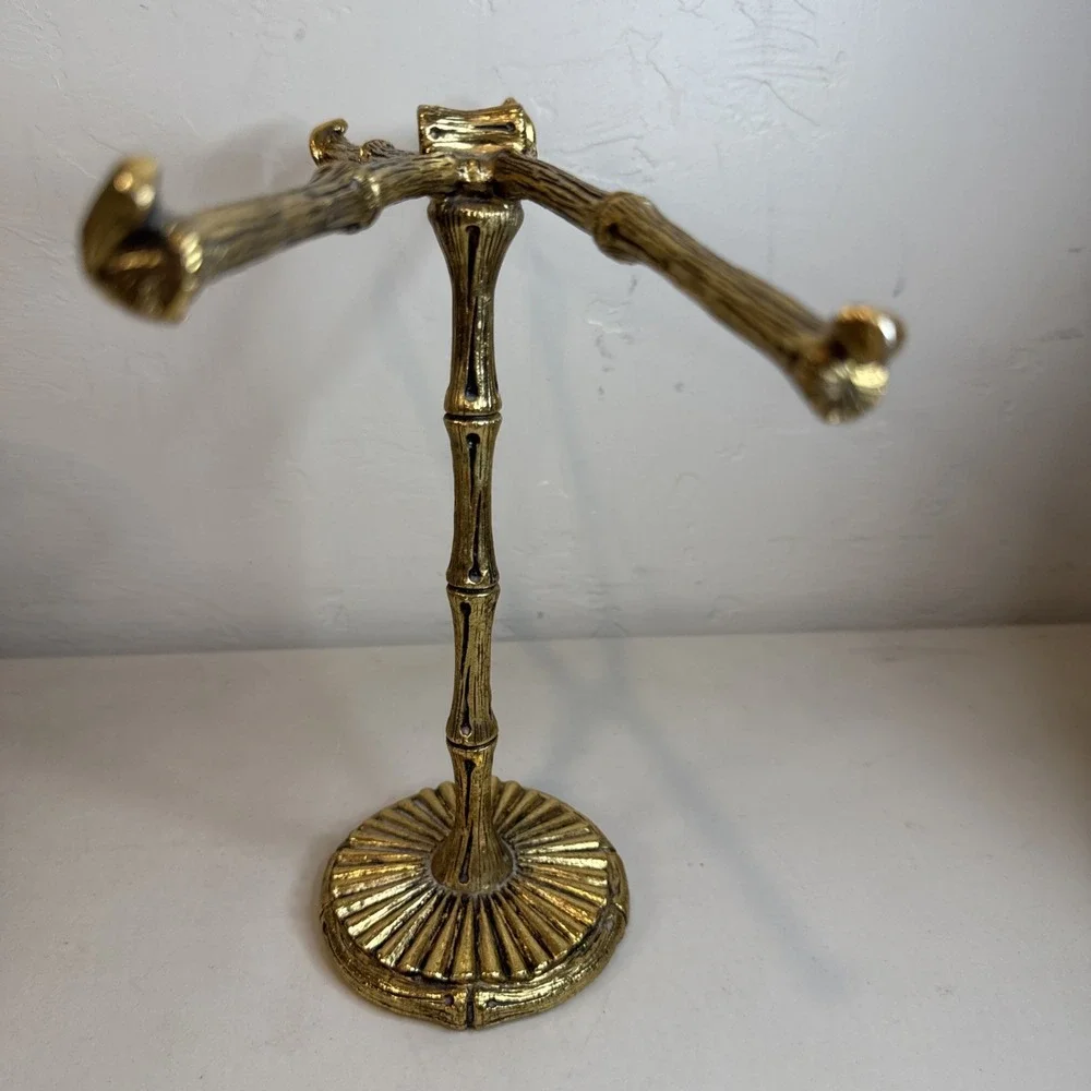 Vintage Brass Jewelry Stand Organizer Necklace Holder Display Rack Gold Ornate